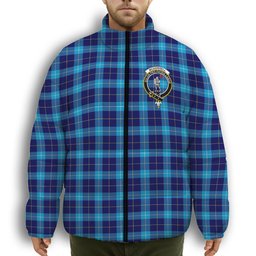 ScotsTee Shop Scottish McKerrell Crest Tartan Collar Down Jacket Winter White Duck Down Plaid