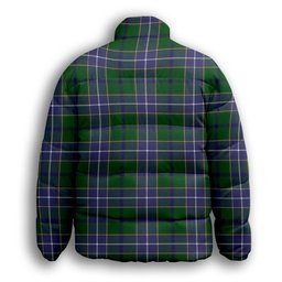 ScotsTee Shop Scottish Wishart Hunting Modern Crest Tartan Collar Down Jacket Winter White Duck Down Plaid
