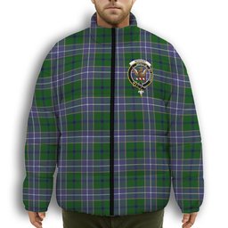 ScotsTee Shop Scottish Wishart Hunting Modern Crest Tartan Collar Down Jacket Winter White Duck Down Plaid