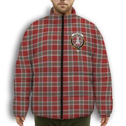 ScotsTee Shop Scottish MacLean of Duart Dress Red Crest Tartan Collar Down Jacket Winter White Duck Down Plaid