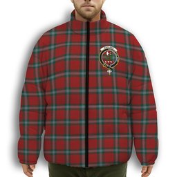 ScotsTee Shop Scottish MacLaine of Lochbuie Coburn Crest Tartan Collar Down Jacket Winter White Duck Down Plaid
