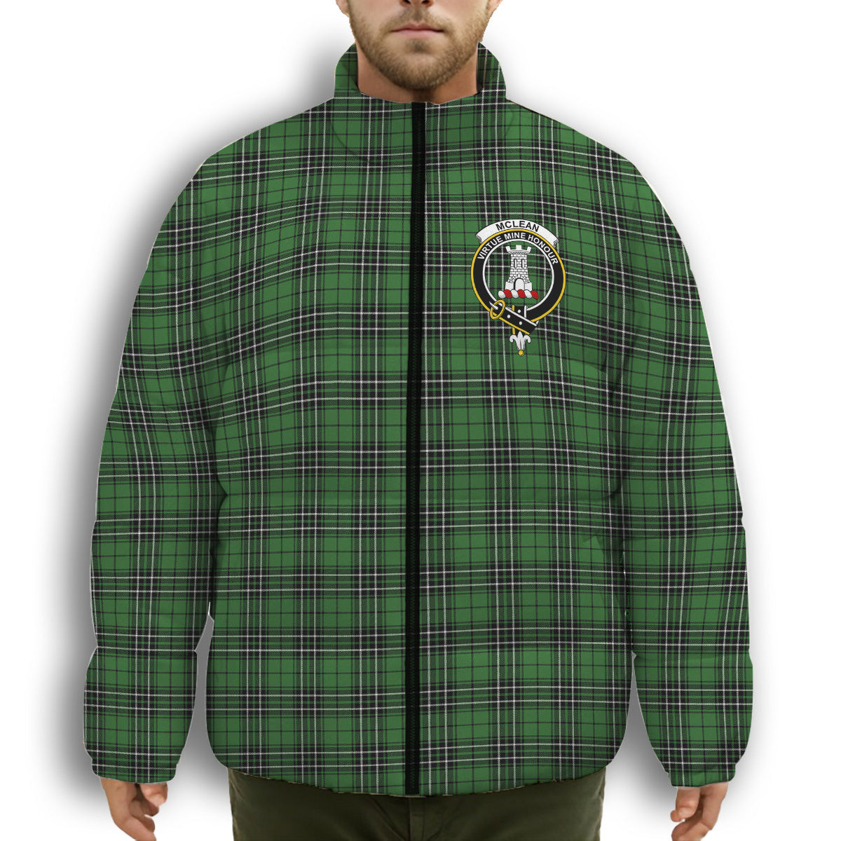 ScotsTee Shop Scottish McLean of Duart Hunting Ancient Crest Tartan Collar Down Jacket Winter White Duck Down Plaid