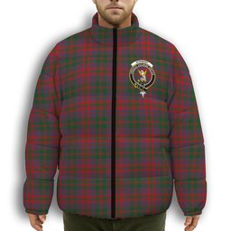 ScotsTee Shop Scottish Stewart of Urrard Crest Tartan Collar Down Jacket Winter White Duck Down Plaid