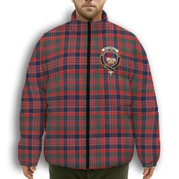 ScotsTee Shop Scottish McDonald of Boisdale Modern Crest Tartan Collar Down Jacket Winter White Duck Down Plaid