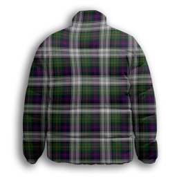 ScotsTee Shop Scottish MacCallum Dress - TD Crest Tartan Collar Down Jacket Winter White Duck Down Plaid