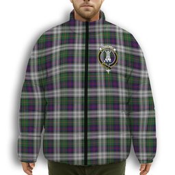 ScotsTee Shop Scottish MacCallum Dress - TD Crest Tartan Collar Down Jacket Winter White Duck Down Plaid