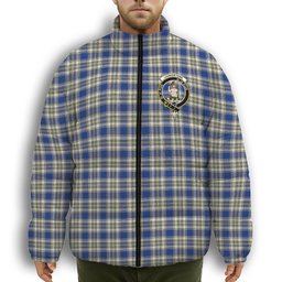 ScotsTee Shop Scottish Livingstone Dress Modern Crest Tartan Collar Down Jacket Winter White Duck Down Plaid