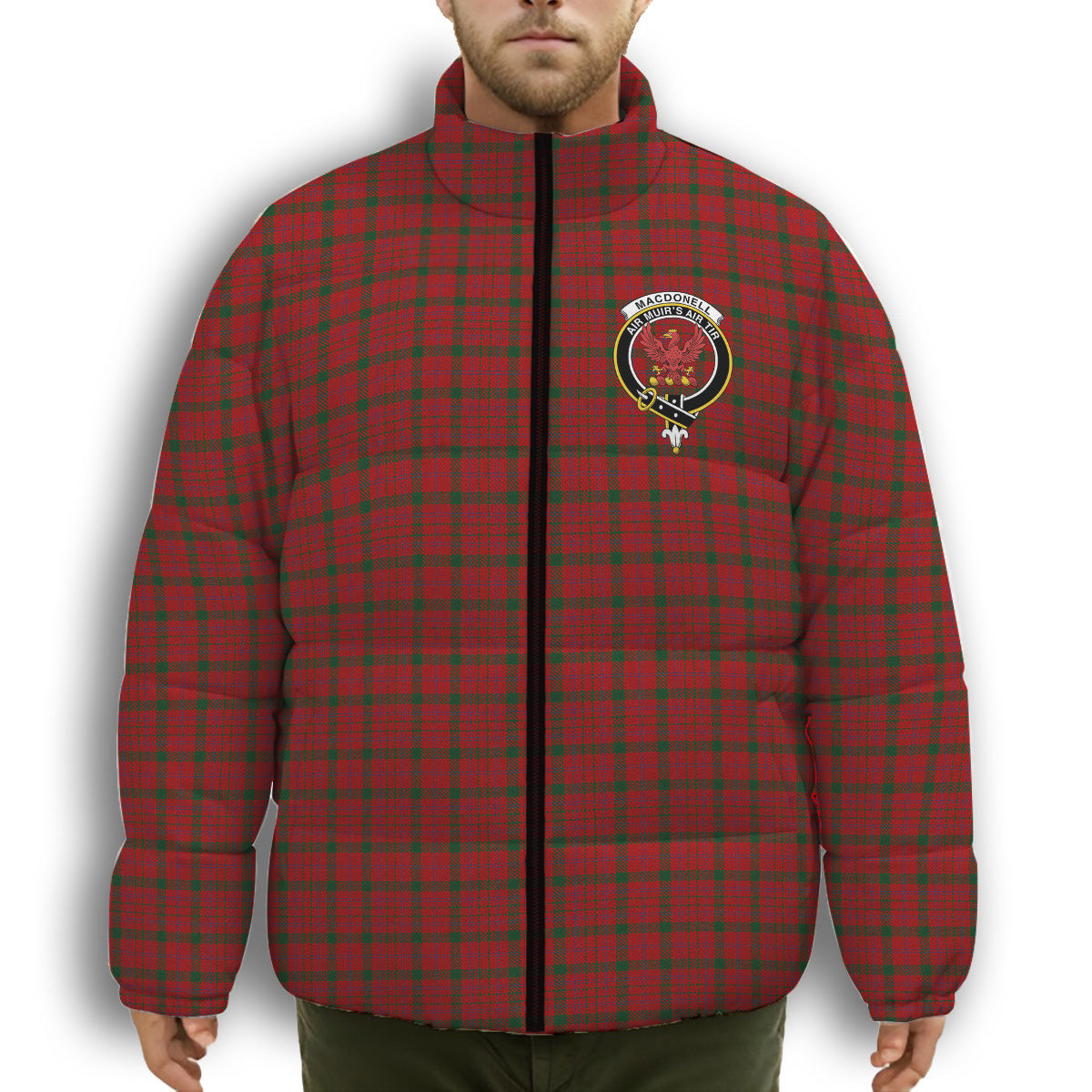 ScotsTee Shop Scottish MacDonell of Keppoch 2 Crest Tartan Collar Down Jacket Winter White Duck Down Plaid