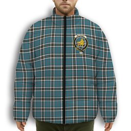 ScotsTee Shop Scottish McTavish Dress Ancient Crest Tartan Collar Down Jacket Winter White Duck Down Plaid