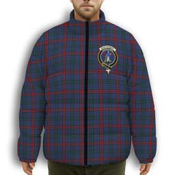 ScotsTee Shop Scottish Montgomery of Ayrshire Modern Crest Tartan Collar Down Jacket Winter White Duck Down Plaid