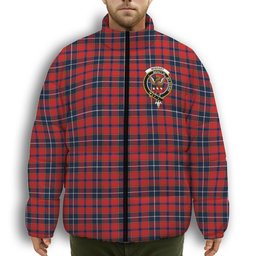 ScotsTee Shop Scottish Wishart Dress Modern Crest Tartan Collar Down Jacket Winter White Duck Down Plaid