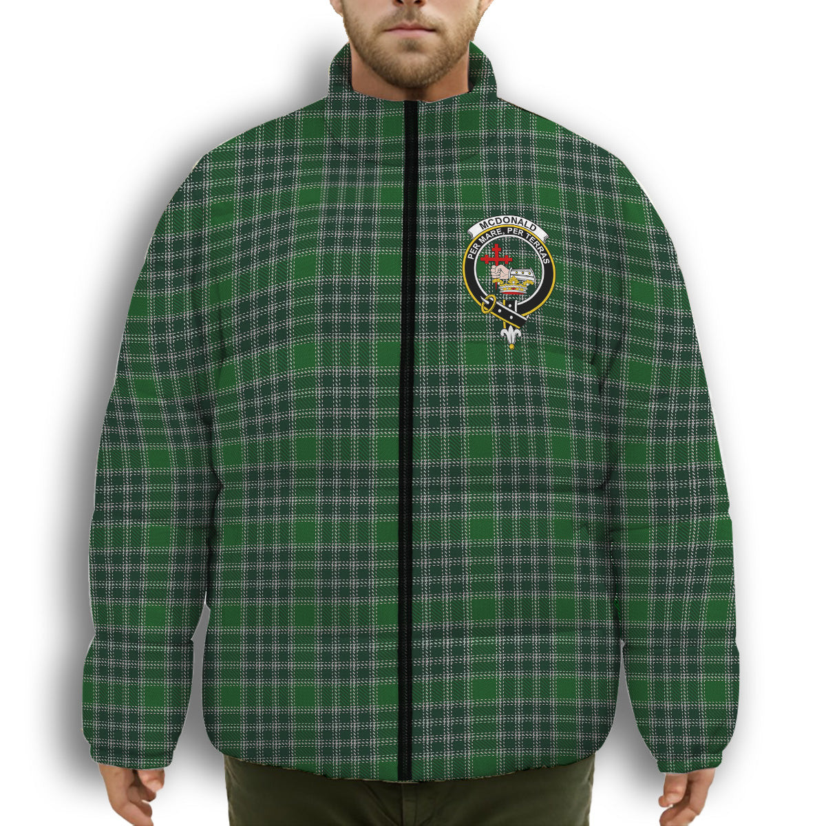 ScotsTee Shop Scottish McDonald Lord of the Isles Hunting Crest Tartan Collar Down Jacket Winter White Duck Down Plaid
