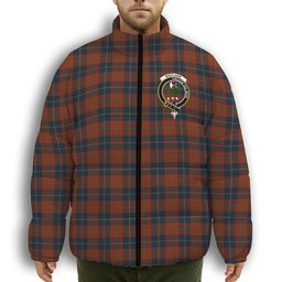 ScotsTee Shop Scottish Maclaine of Lochbuie Auld Sett Crest Tartan Collar Down Jacket Winter White Duck Down Plaid