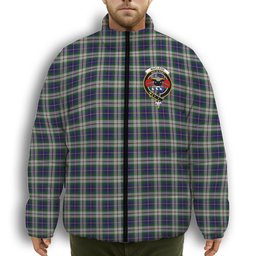 ScotsTee Shop Scottish MacLeod of California Crest Tartan Collar Down Jacket Winter White Duck Down Plaid