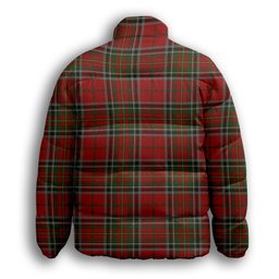 ScotsTee Shop Scottish Stewart of Galloway Crest Tartan Collar Down Jacket Winter White Duck Down Plaid