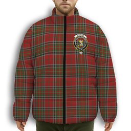ScotsTee Shop Scottish Stewart of Galloway Crest Tartan Collar Down Jacket Winter White Duck Down Plaid