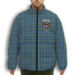 ScotsTee Shop Scottish McLeod of Harris Ancient Crest Tartan Collar Down Jacket Winter White Duck Down Plaid