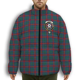 ScotsTee Shop Scottish Jardine Dress Modern Crest Tartan Collar Down Jacket Winter White Duck Down Plaid