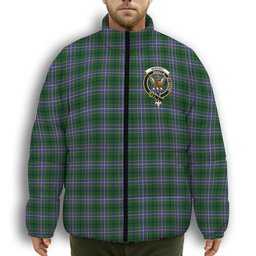 ScotsTee Shop Scottish Wishart Hunting SC Crest Tartan Collar Down Jacket Winter White Duck Down Plaid