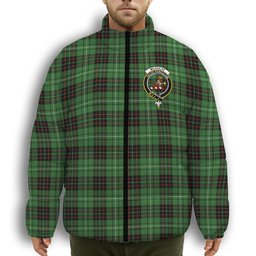 ScotsTee Shop Scottish McAulay of Lewis Ancient Crest Tartan Collar Down Jacket Winter White Duck Down Plaid