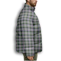 ScotsTee Shop Scottish MacNachten Dress Crest Tartan Collar Down Jacket Winter White Duck Down Plaid