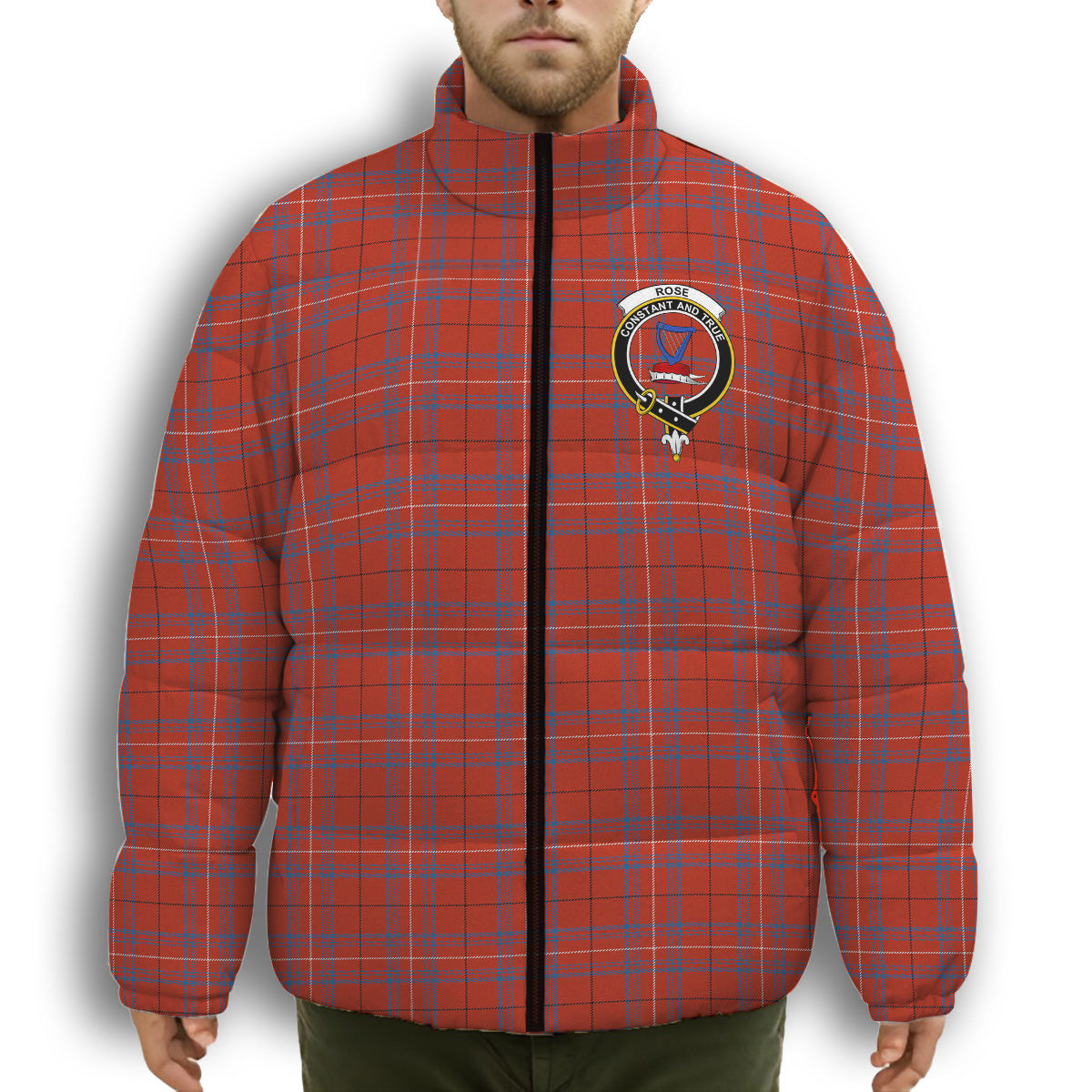 ScotsTee Shop Scottish Rose of Kilravock Ancient Crest Tartan Collar Down Jacket Winter White Duck Down Plaid