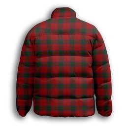 ScotsTee Shop Scottish Robertson Vestiarium Scoticum Crest Tartan Collar Down Jacket Winter White Duck Down Plaid