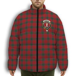 ScotsTee Shop Scottish Robertson Vestiarium Scoticum Crest Tartan Collar Down Jacket Winter White Duck Down Plaid