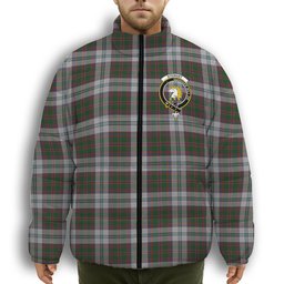 ScotsTee Shop Scottish Stewart of Appin Dress Crest Tartan Collar Down Jacket Winter White Duck Down Plaid