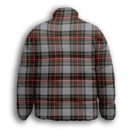 ScotsTee Shop Scottish Stewart Dress Crest Tartan Collar Down Jacket Winter White Duck Down Plaid