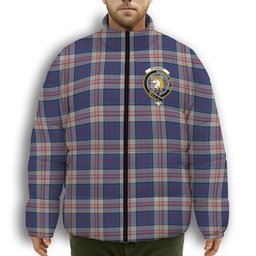 ScotsTee Shop Scottish Stewart of Appin Hunting Dress Crest Tartan Collar Down Jacket Winter White Duck Down Plaid