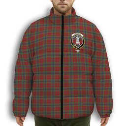 ScotsTee Shop Scottish MacLean of Duart Crest Tartan Collar Down Jacket Winter White Duck Down Plaid