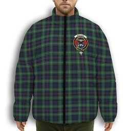 ScotsTee Shop Scottish MacLeod of Skye Modern Crest Tartan Collar Down Jacket Winter White Duck Down Plaid