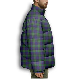 ScotsTee Shop Scottish McKinlay Modern Crest Tartan Collar Down Jacket Winter White Duck Down Plaid