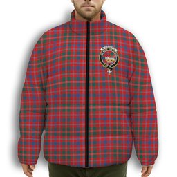 ScotsTee Shop Scottish MacDonald of Glenaladale Modern Crest Tartan Collar Down Jacket Winter White Duck Down Plaid