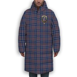 ScotsTee Shop Scottish Alexander of Menstry Modern Crest Tartan Long Down Jacket Winter White Duck Down Plaid