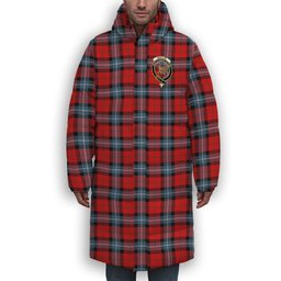ScotsTee Shop Scottish Baillie of Polkemmet Red Modern Crest Tartan Long Down Jacket Winter White Duck Down Plaid