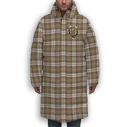 ScotsTee Shop Scottish Baillie Dress Ancient Clan Crest Tartan Long Down Jacket Winter White Duck Down Plaid