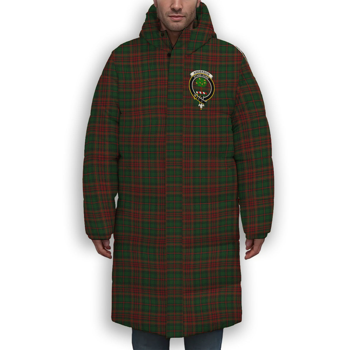 ScotsTee Shop Scottish Anderson Coulson Bonner 1 Crest Tartan Long Down Jacket Winter White Duck Down Plaid
