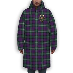 ScotsTee Shop Scottish Baillie Highland Society Modern Crest Tartan Long Down Jacket Winter White Duck Down Plaid