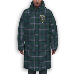ScotsTee Shop Scottish Alexander of Menstry Hunting Modern Crest Tartan Long Down Jacket Winter White Duck Down Plaid