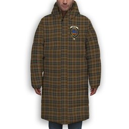 ScotsTee Shop Scottish Bruce of Kinnaird (Vivienne Westwood Design) Crest Tartan Long Down Jacket Winter White Duck Down Plaid