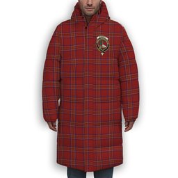 ScotsTee Shop Scottish Burnett of Leys Dress Crest Tartan Long Down Jacket Winter White Duck Down Plaid