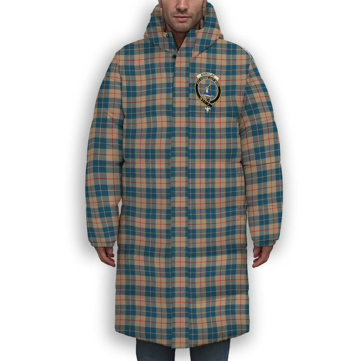 ScotsTee Shop Scottish Barclay Hunting #2 Modern Clan Crest Tartan Long Down Jacket Winter White Duck Down Plaid