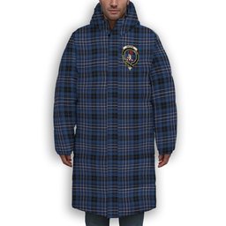 ScotsTee Shop Scottish Brodie Countryfare Modern Crest Tartan Long Down Jacket Winter White Duck Down Plaid
