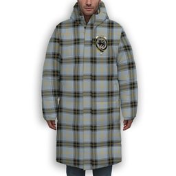 ScotsTee Shop Scottish Baxter of Balgavies Ancient Crest Tartan Long Down Jacket Winter White Duck Down Plaid