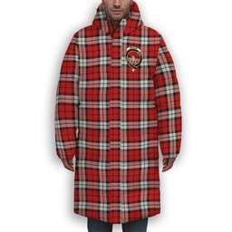 ScotsTee Shop Scottish Brodie Dress Modern Crest Tartan Long Down Jacket Winter White Duck Down Plaid