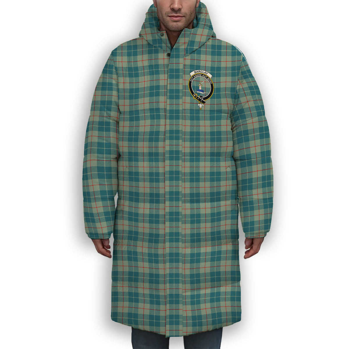 ScotsTee Shop Scottish Barclay Hunting #2 Ancient Clan Crest Tartan Long Down Jacket Winter White Duck Down Plaid