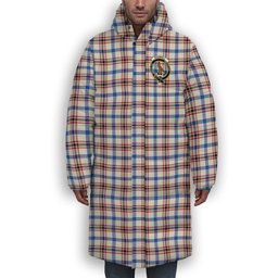ScotsTee Shop Scottish Boswell Dress Modern Crest Tartan Long Down Jacket Winter White Duck Down Plaid
