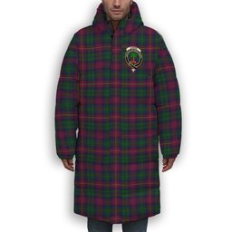 ScotsTee Shop Scottish Cairns of Finavon Crest Tartan Long Down Jacket Winter White Duck Down Plaid